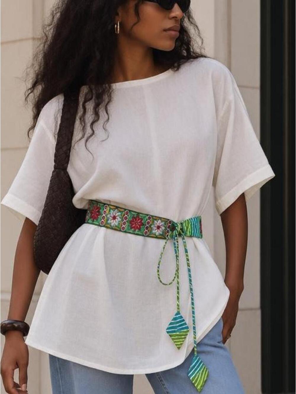 Vintage Y2K Primp Embroidered Mirror Tie Waist Belt Boho Sash